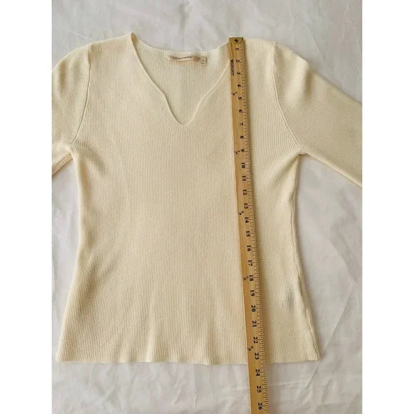 Soft Surroundings Sweater Cream Ribbed Knit Balloon Sleeve Notch Neck / Size S - Picture 10 of 11